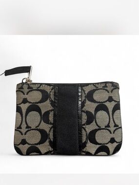 Coach Black & Khaki Signature Canvas Zip Wristlet
